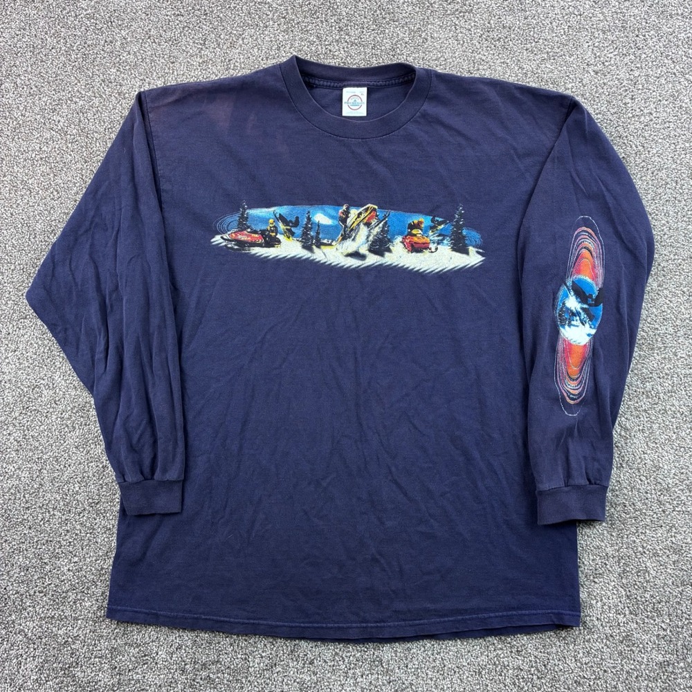 Vintage Snowmobile Racing Shirt Mens XL Blue Cotton Long Sleeve Off Road Extreme